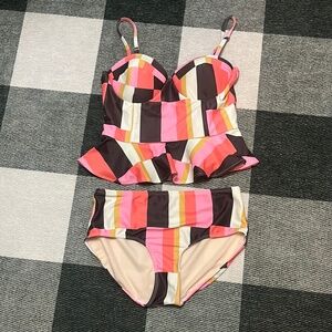 Albion Multicolor Striped two piece peplum bikini size small
